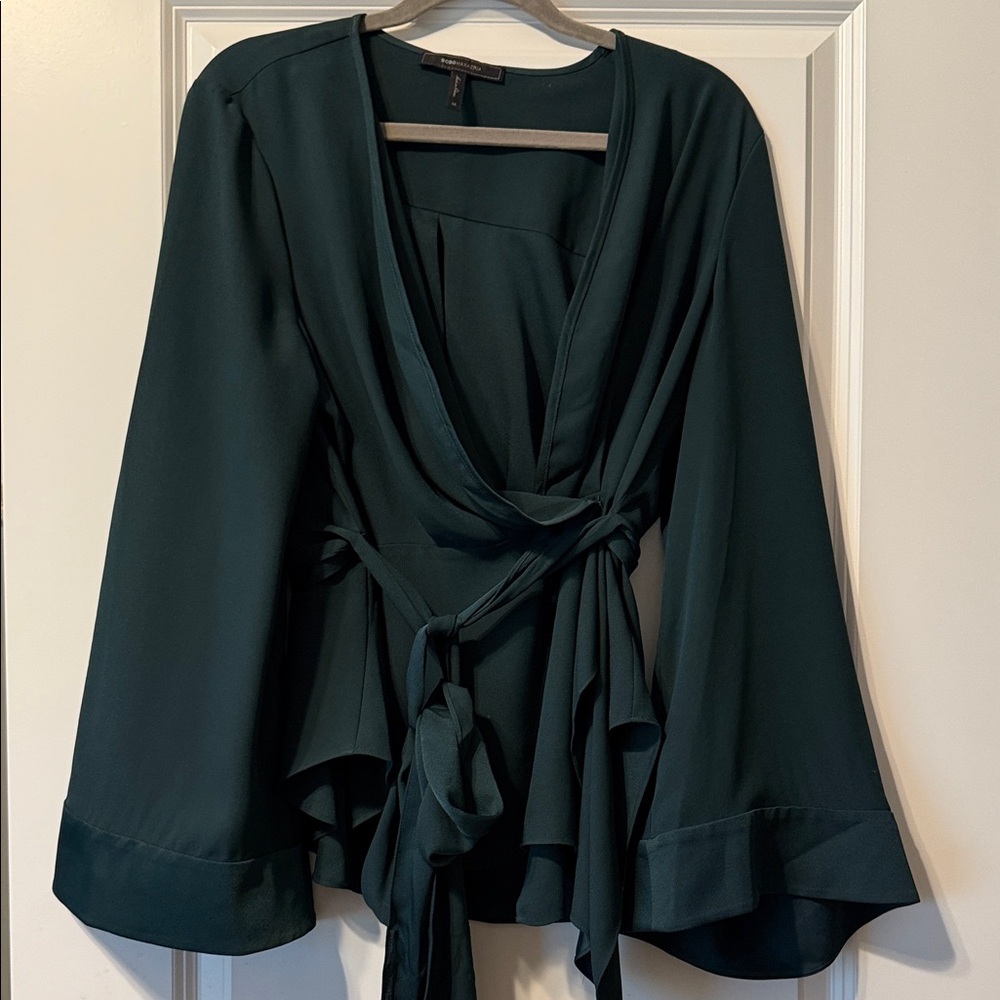 BCBGMaxAzria Deep Teal Wrap Blouse
